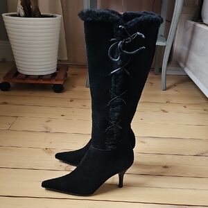 Ralph Lauren Black Suede Heeled Boots